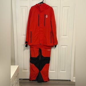 Men’s Montec red jacket + snow bibs
